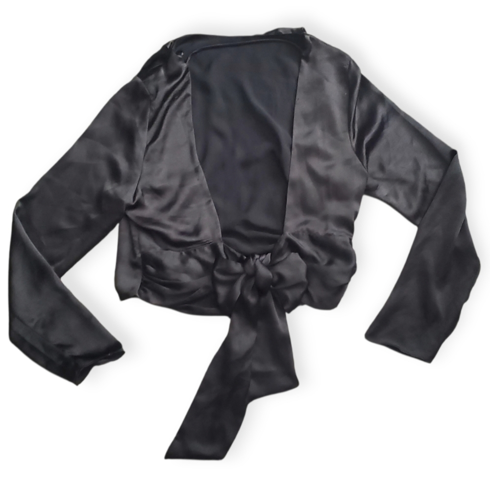 Zara Black Satin Tie-Front Blouse